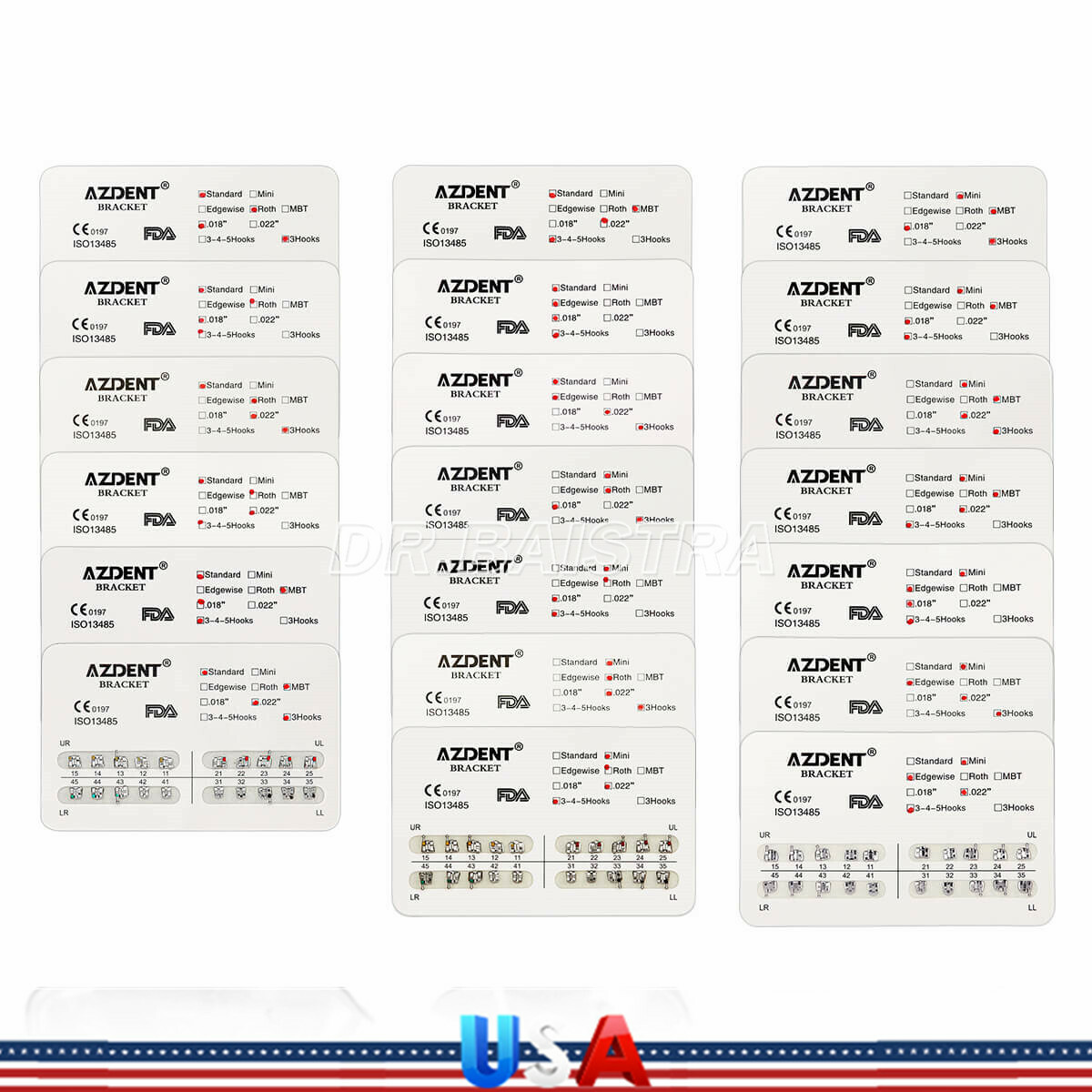 AZDENT Dental Orthodontic Brackets Braces Mini/Standard Roth/MBT Metal Brackets
