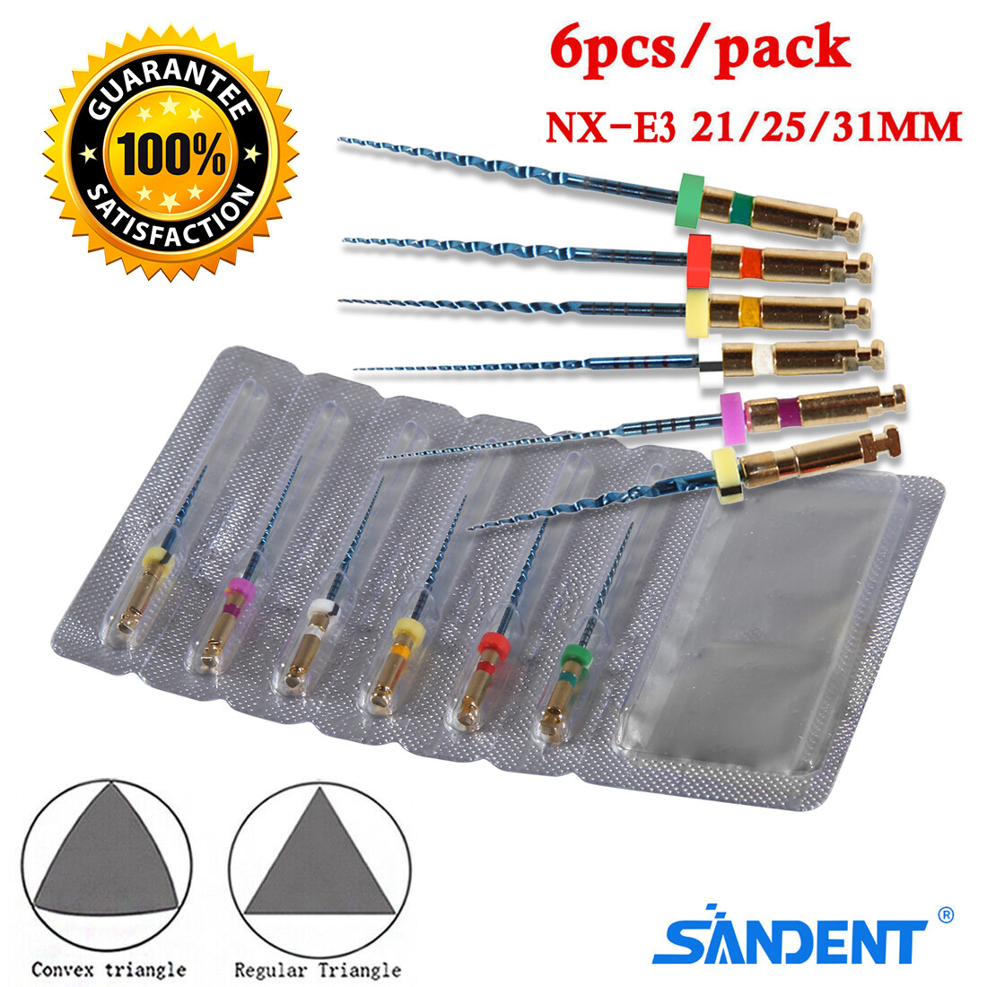 6pcs 21mm/25mm/31mm Dental Endo Root Canal Rotary NiTi File
