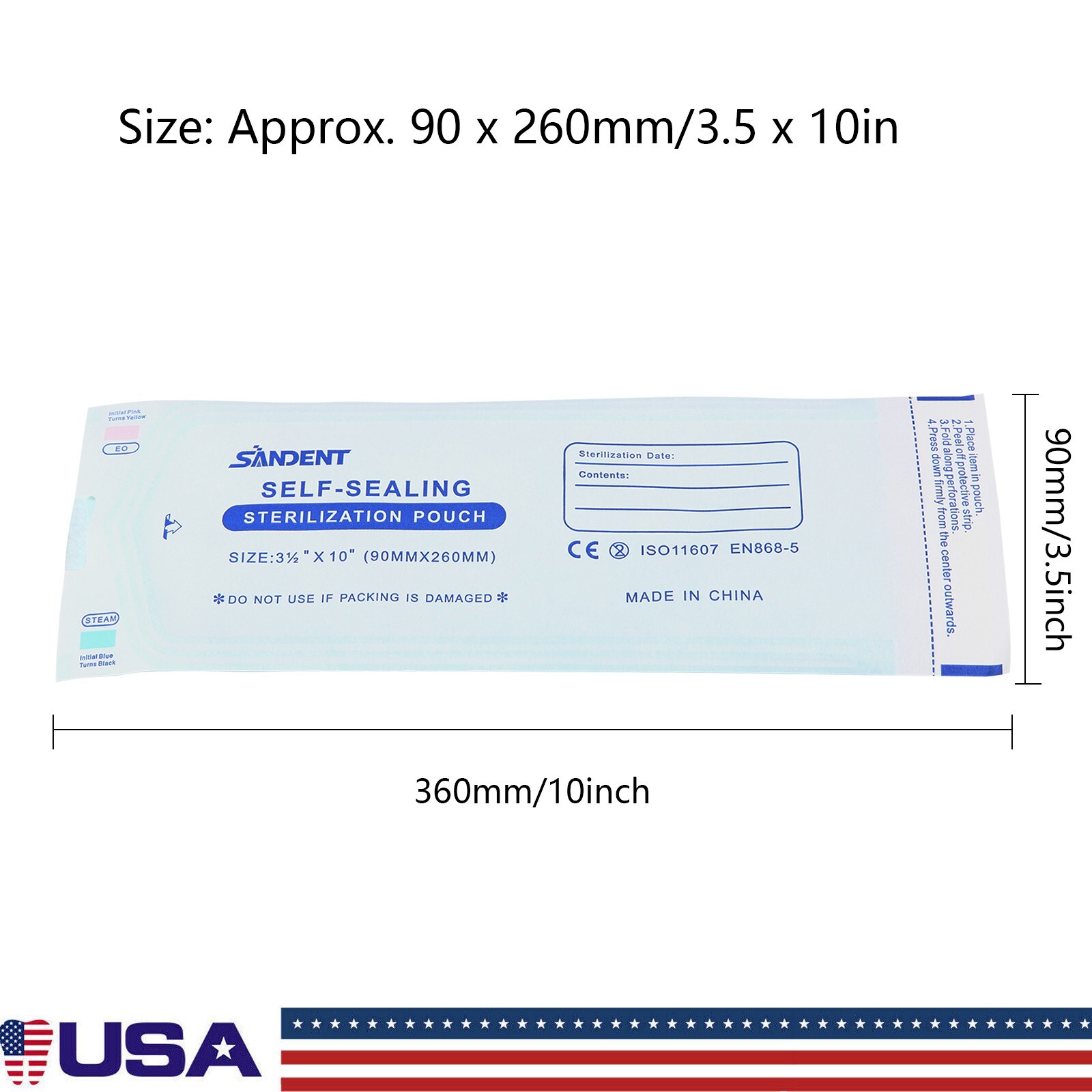 Sterilization Pouches- 3.5 ” x 10 ” Dental Medical Self Seal Pouch Bag 200 Bags