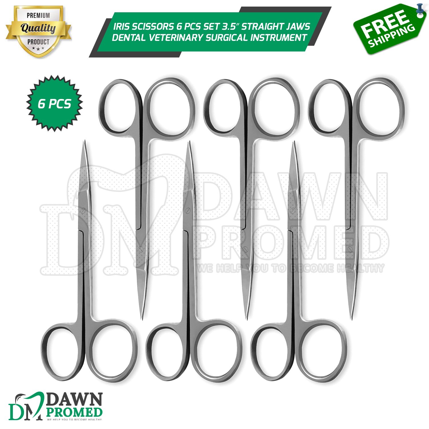 Iris Scissors 6 Pcs Set 3.5” Straight Jaws Dental Surgical Instrument German Gr