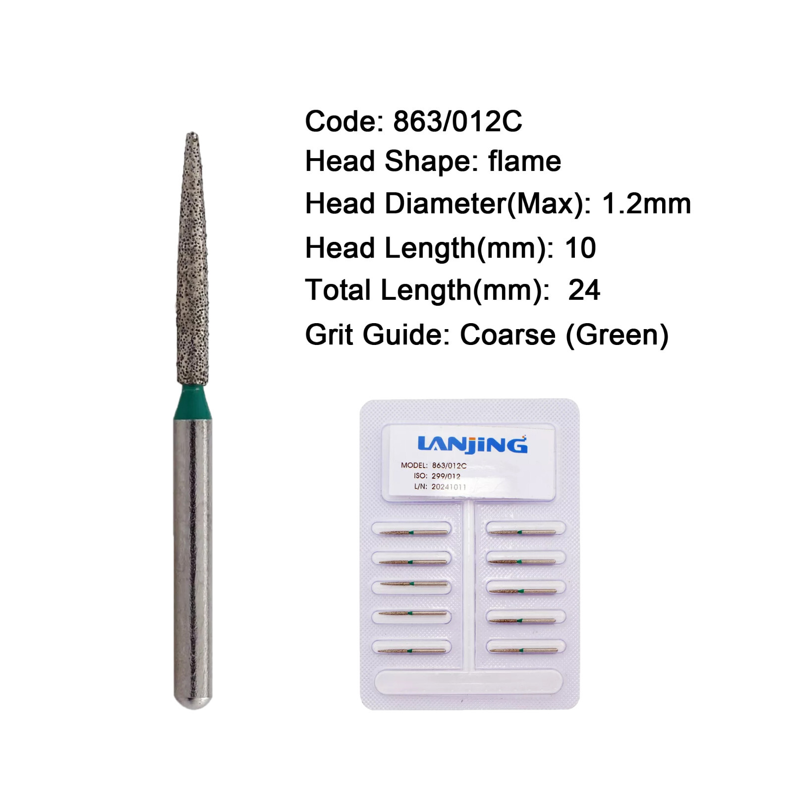 Dental Burs Diamond Flame FG for High Speed Handpiece Friction Grip Coarse Fine