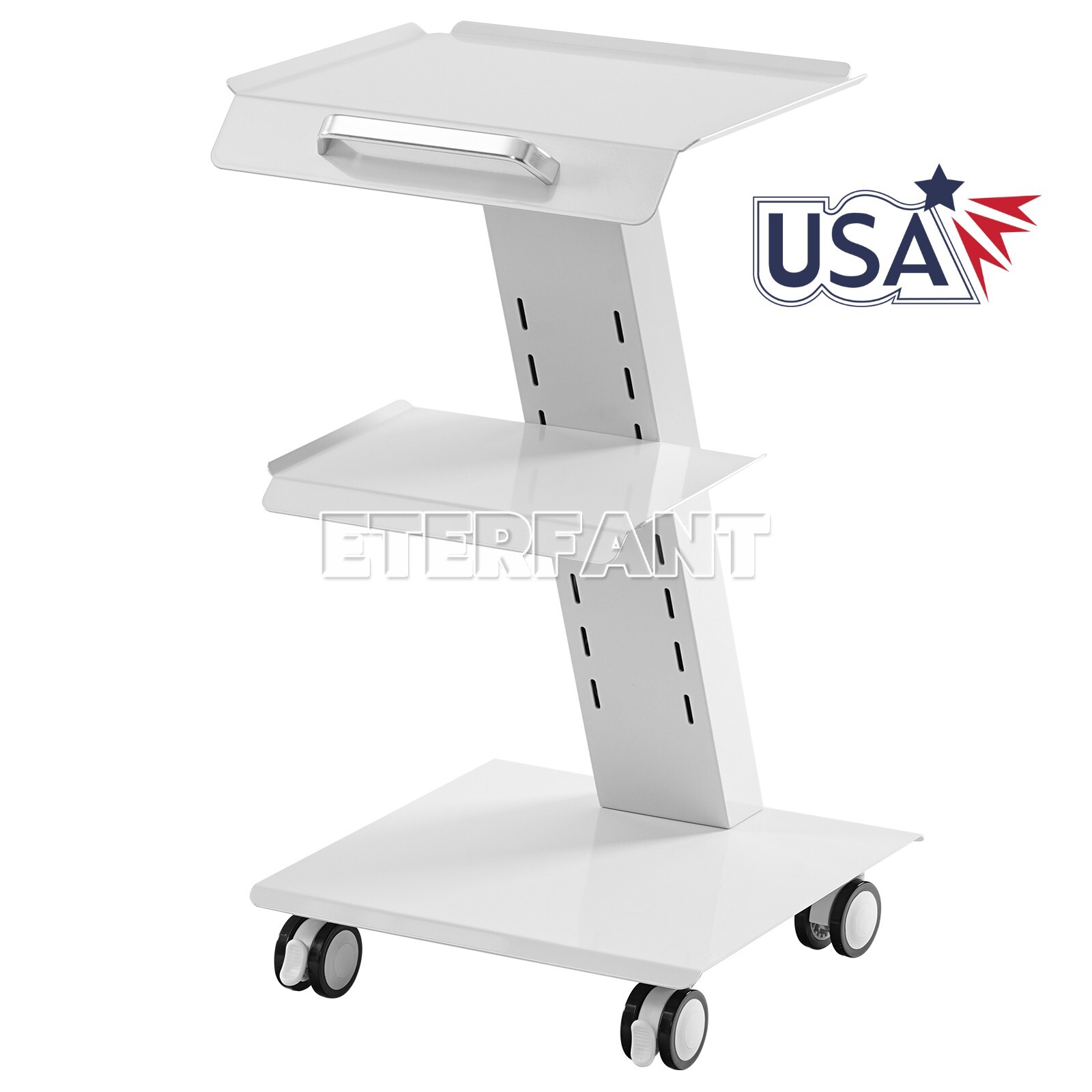 Three Layers Serving Trolley Mobile Medical Tool Cart Stand 4 Casters Dental Lab