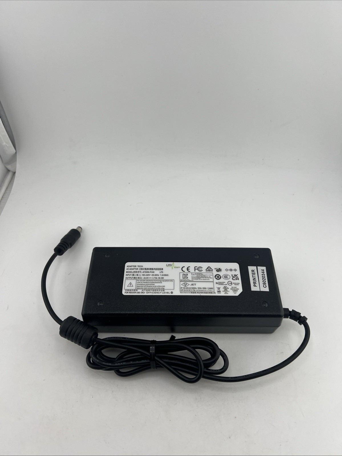 LHV Power Adapter Tech ATS090-P240 24V 3.75A 90W AC Adapter NO Power Cord
