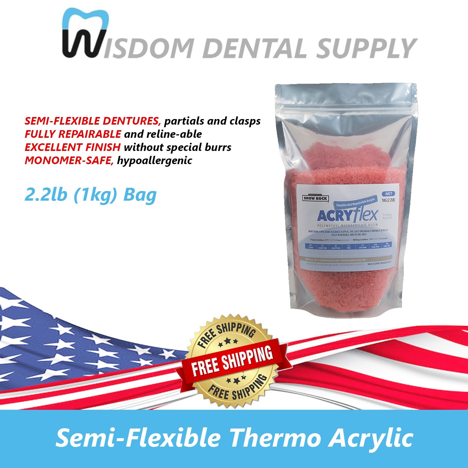 NEW! #7 LIVE PINK Semi-Flexible Thermo AcryFlex – 2.2lb (1kg) Bag Hypoallergenic