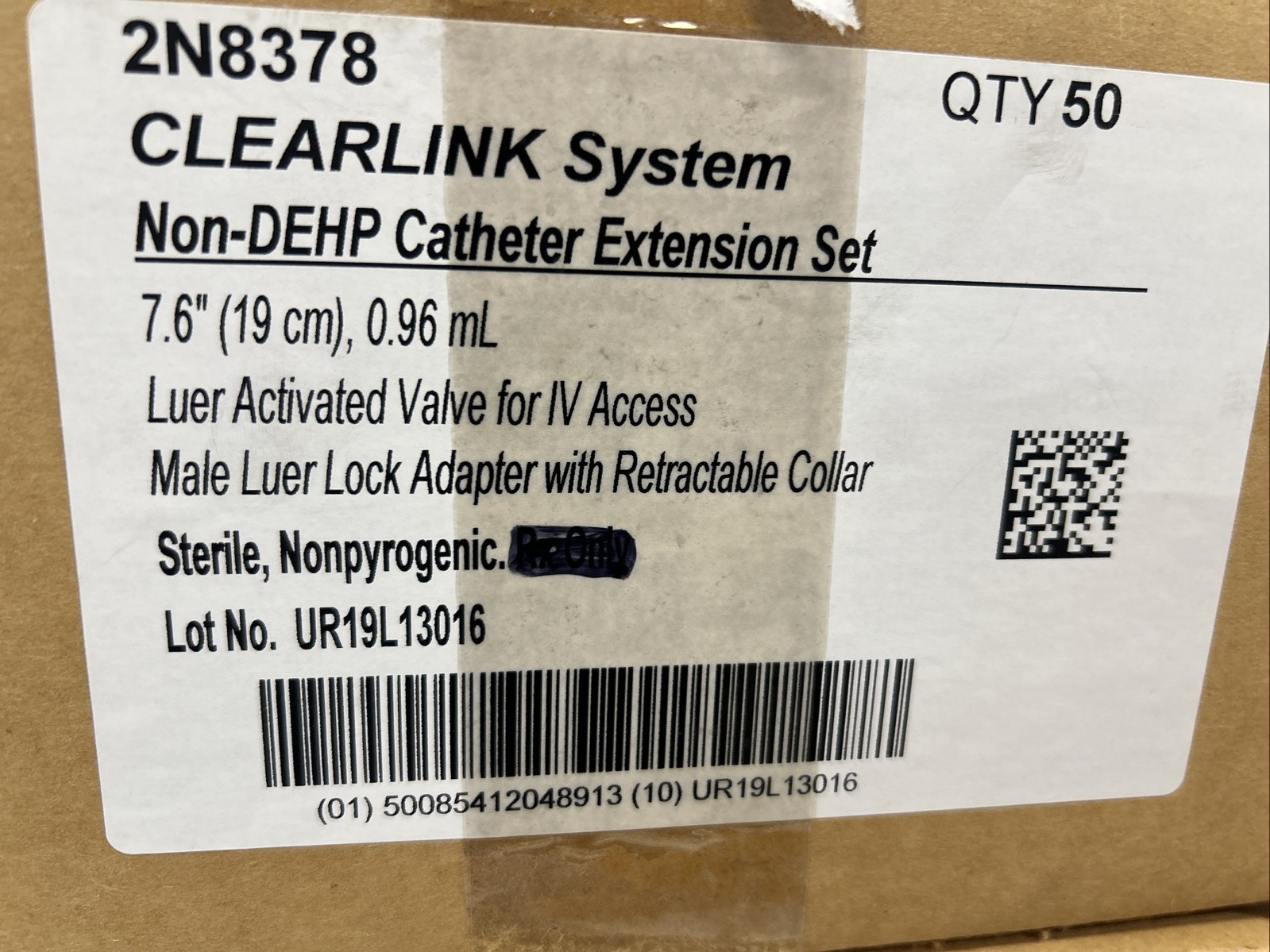 Baxter 2N8378 Non-DEHP Catheter Extension Ext Set 7.6” Lure Valve Male W/Retract