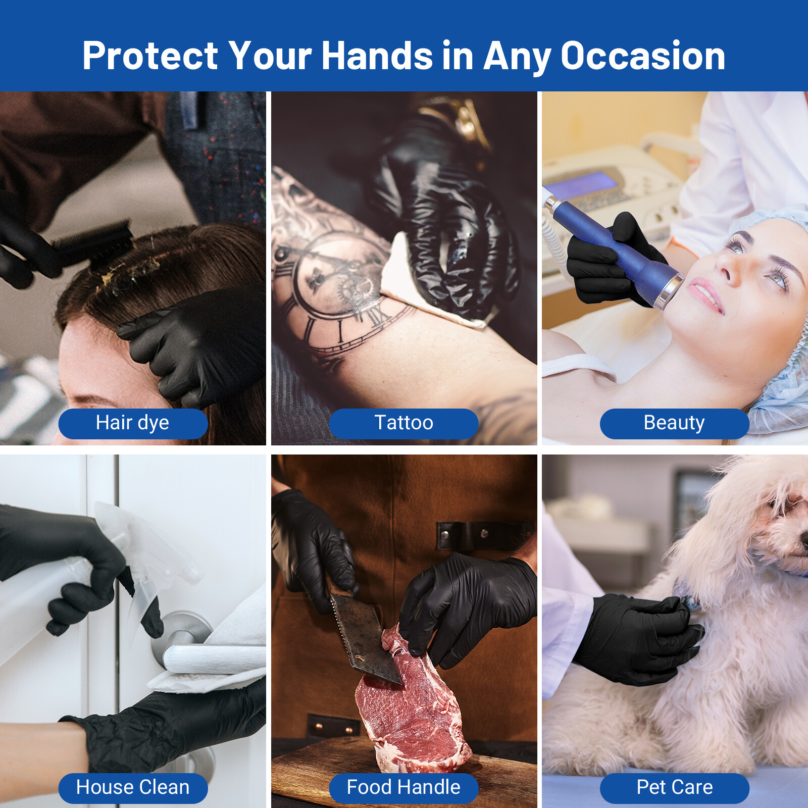 1200/CASE Black Nitrile Gloves Latex & Powder Free 3.5 Mil Medical Exam Grade