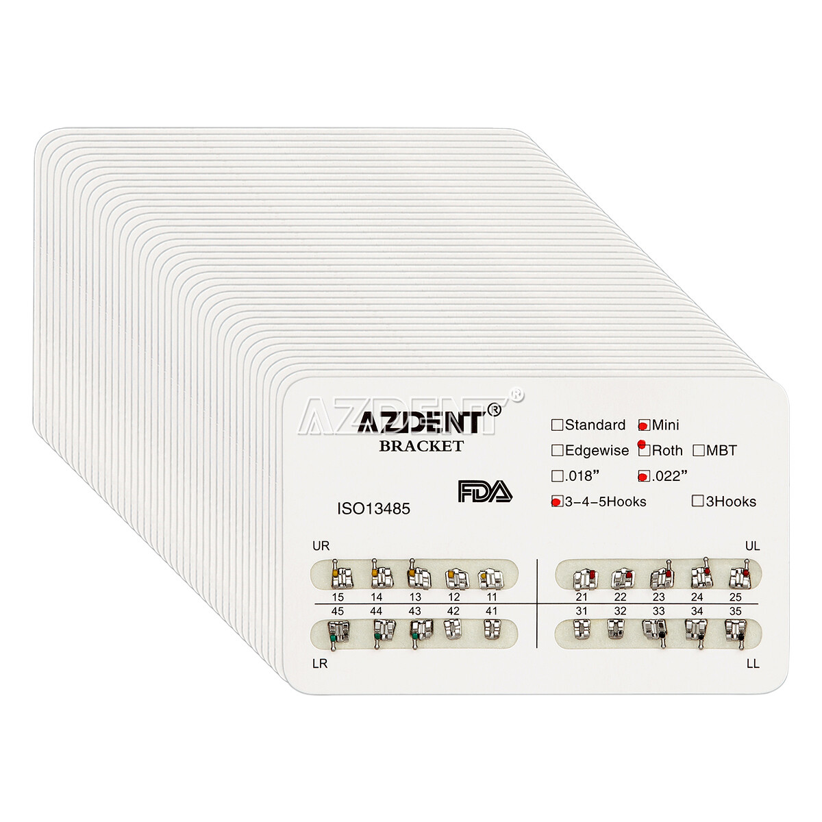 AZDENT Dental Orthodontic Brackets Braces Mini Roth Slot.022 018 Hooks 3/3 4 5
