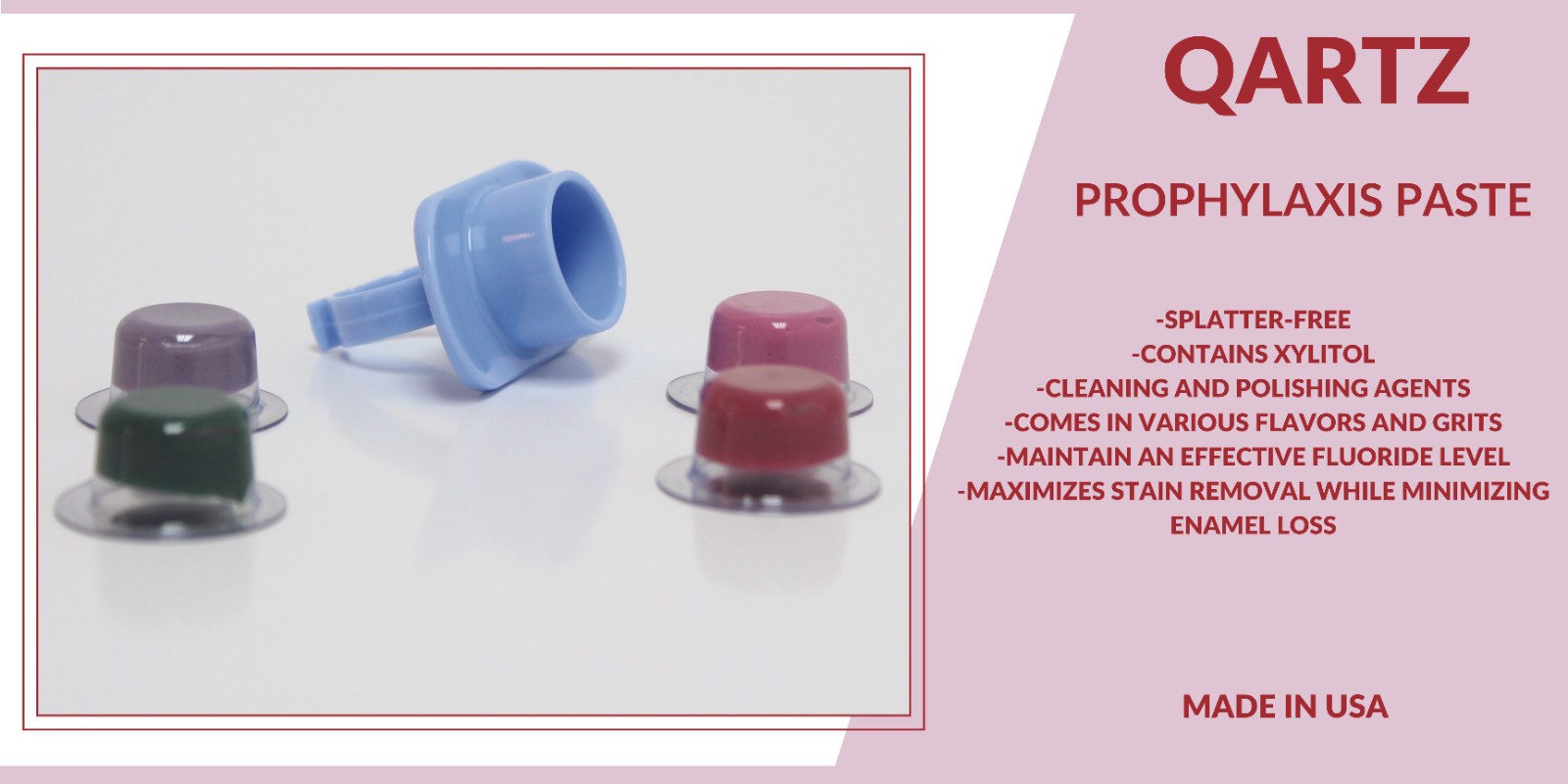 Qartz Prophy Paste Cups Bubble Gum Coarse 200/Box Dental W/Flouride – 6 Boxes