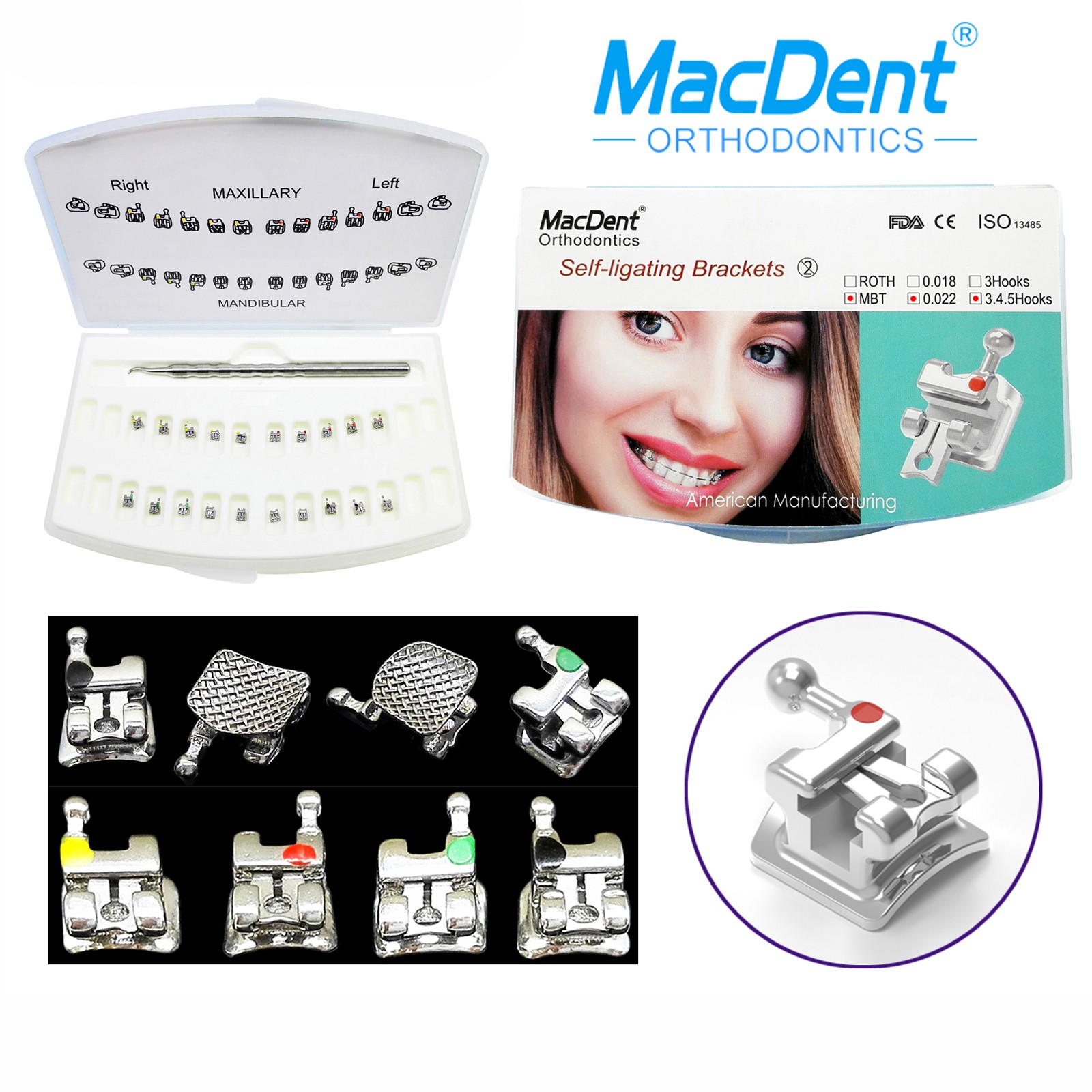 Dental Orthodontic Brackets Self-ligating MINI braces Roth/MBT bonding adhesive
