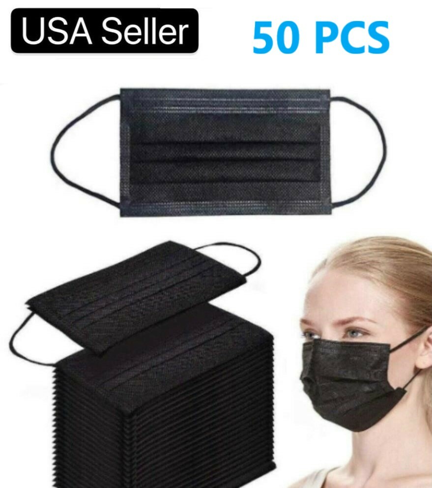 50-PCS Black Face Mask Mouth & Nose Protector Respirator Disposable Masks Black