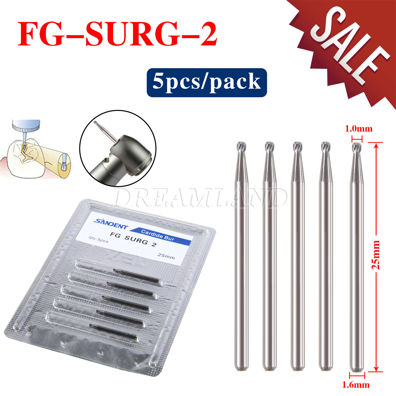 USA Dental Carbide Burs FG Round 19mm/Surgical Burs 25mm 40 Types For High Speed