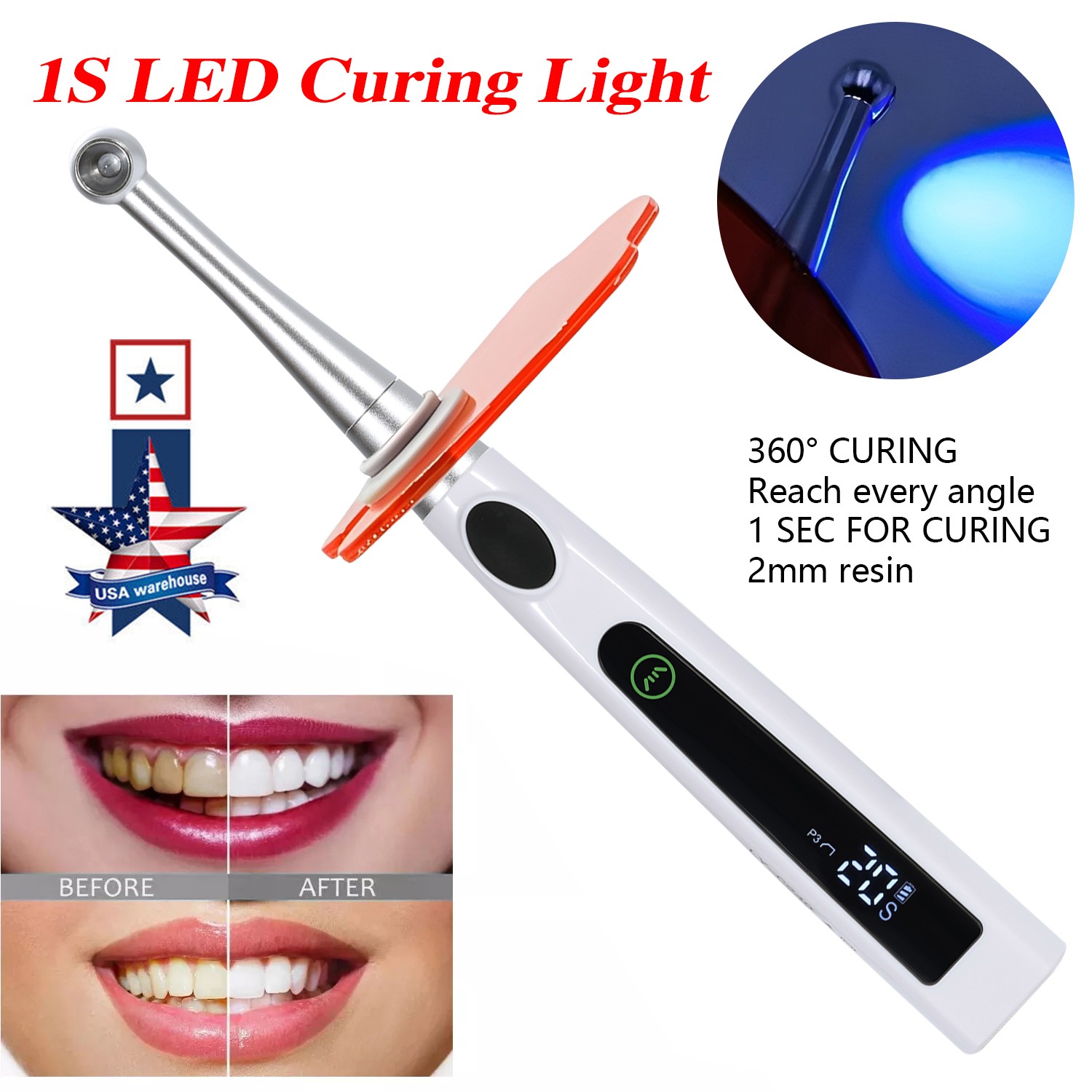 Dental Wireless LED Curing Light 1 Second Cur Lamp Metal Head AI