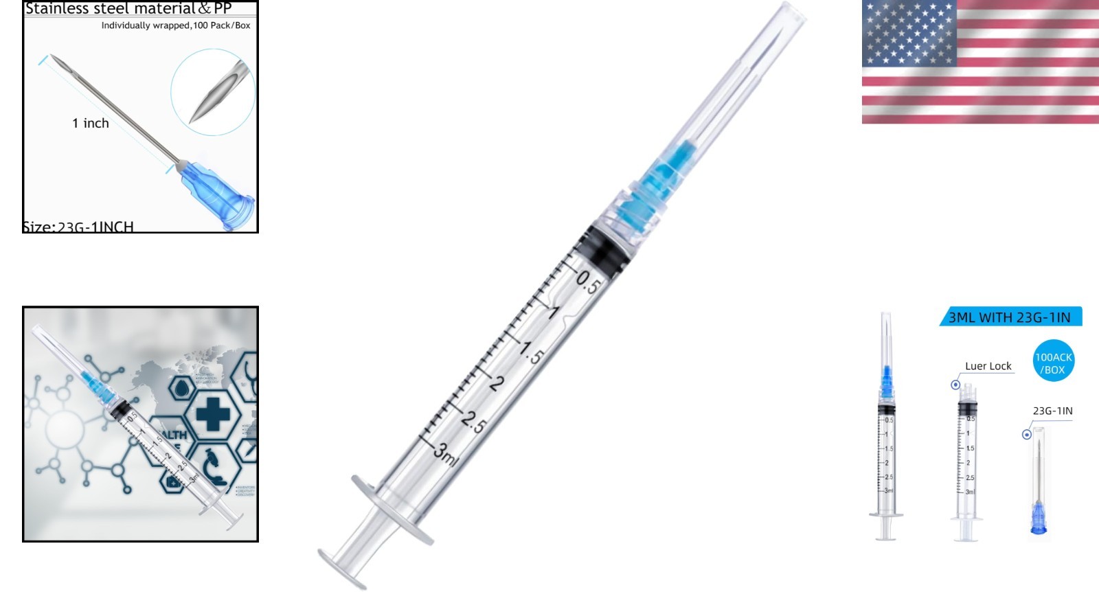 Versatile 3ml Disposable Syringes with Luer Lock – 100 Individually Wrapped