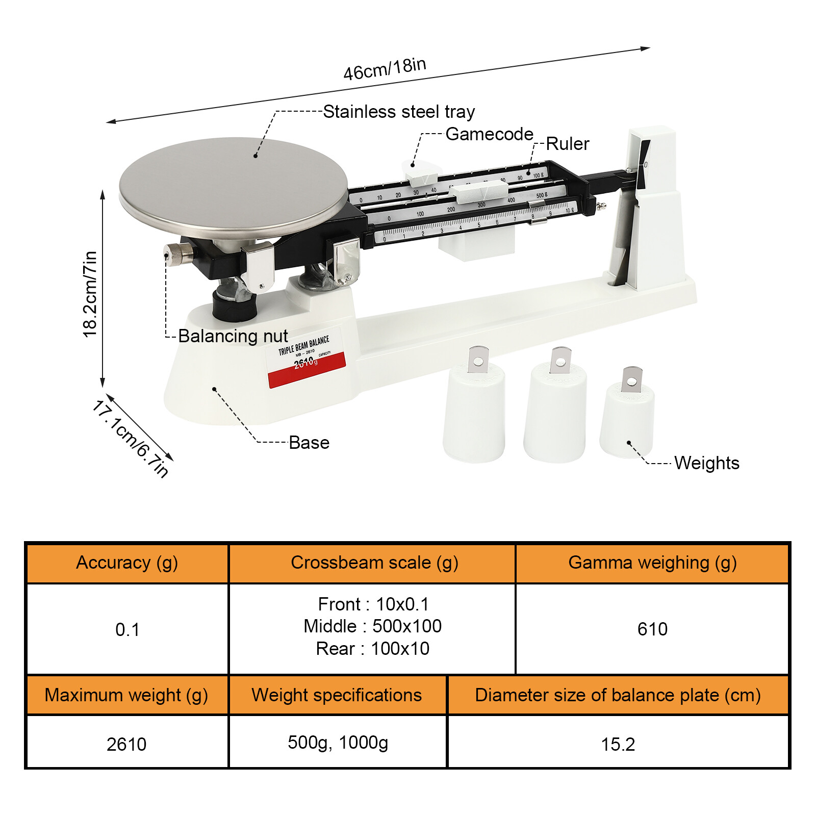 2610g/5.75lbs Mechanical Triple Beam Scale ‎Indoor Balance Scale Lab Scale
