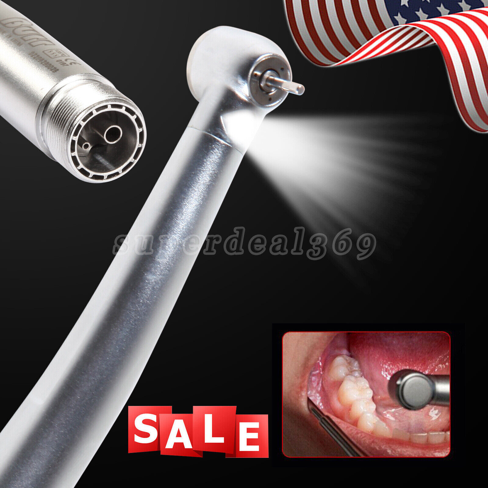 Dental Fiber Optic LED E-generator High Speed Air Turbine Handpiece 2 Holes USA