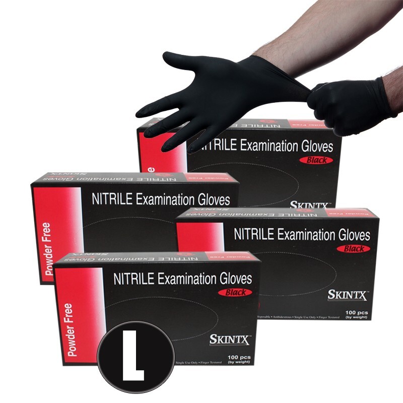 400 PCS Black Nitrile Powder Free Medical Exam Tattoos Piercing Gloves – Large
