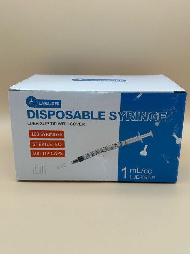 Labaider 100 Count Disposable Syringes 1mL Lure Slip tip With Cover Sterile: EO