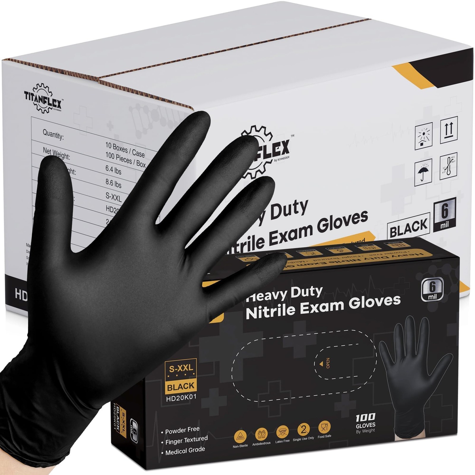 Disposable Nitrile Exam Gloves – 6-mil, Black, Large 1000-ct Box, Heavy Duty,…