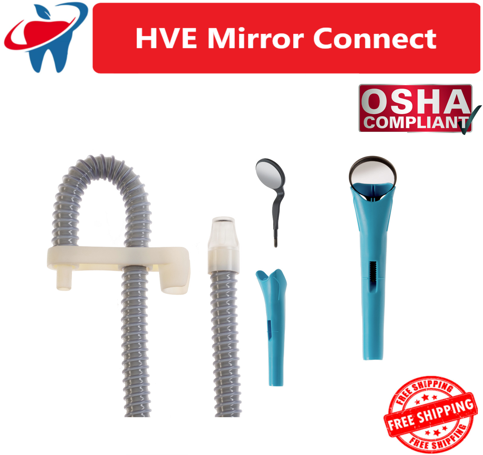 Hu-Friedy HVE Mirror Connect Kit & HVE Mirrors Dental, 25/50/bg #5 Mirrors Head
