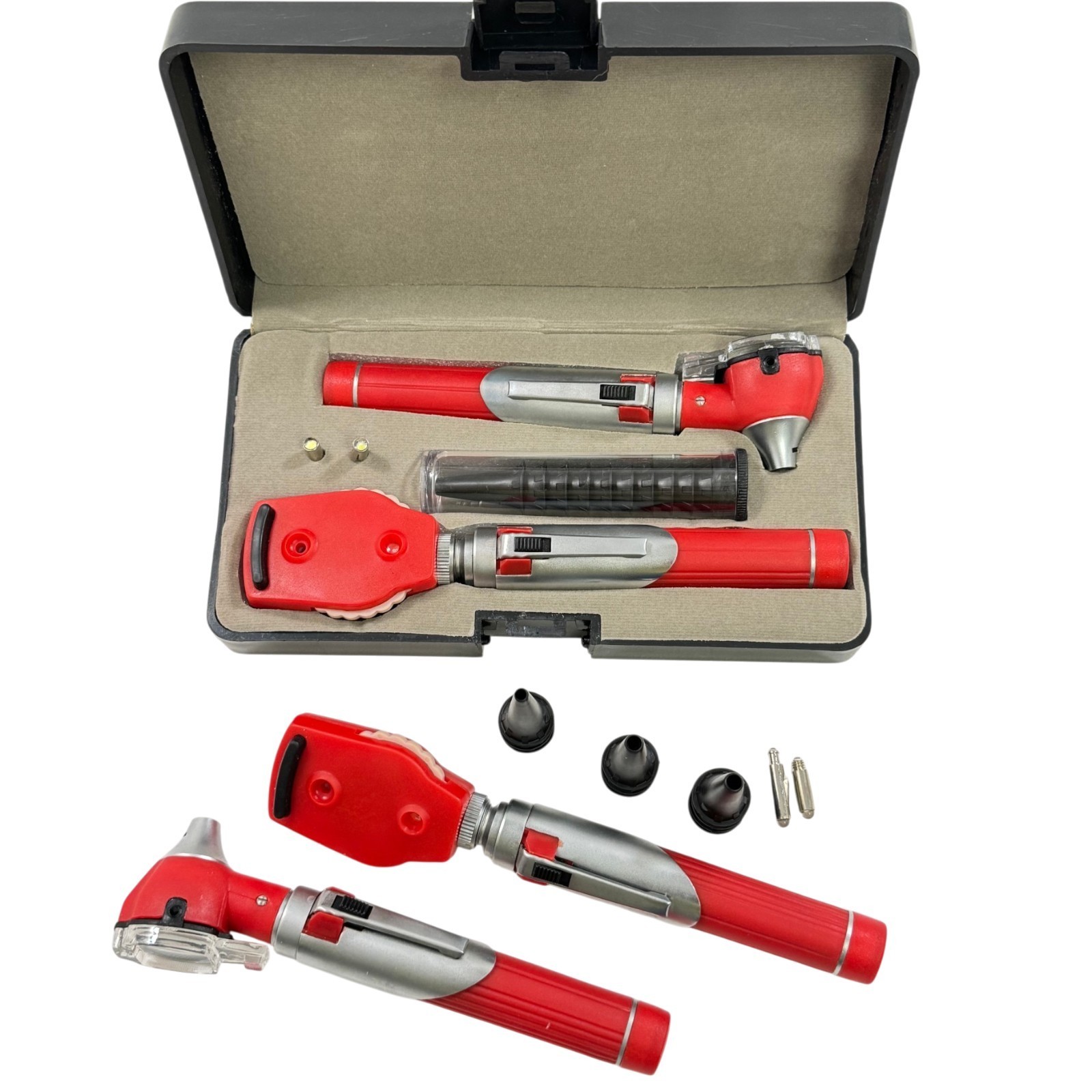 New FIBER OPTIC Otoscope Ophthalmoscope Examination LED Diagnostic ENT SET-Red