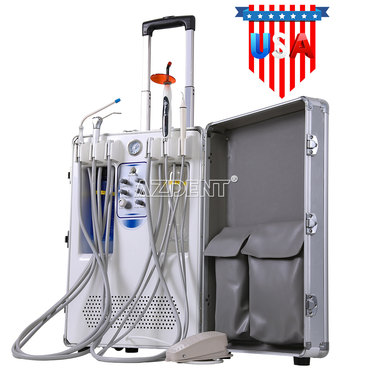Portable Dental Mobile Delivery Unit+Curing Light+Scaler+Handpiece Kit 4 Hole