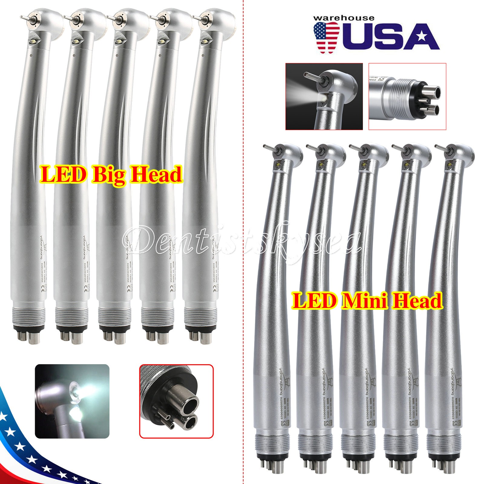 1-10 Dental Fiber Optic LED E-generator Handpiece Large/Mini Head Pediatric Kids