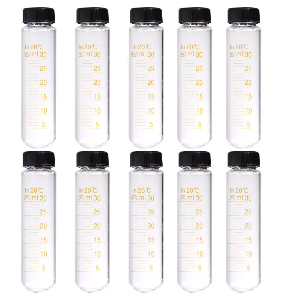 10/20Pcs 5-50ml Clear Lab Glass Test Tube Round Bottom Graduated with Screw Cap