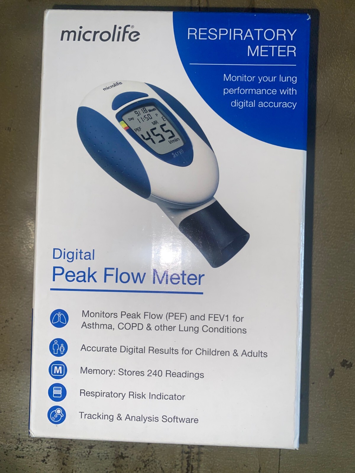 Microlife, Respiratory Meter. Digital Peak Flow Meter. For Asthma, COPD Etc.