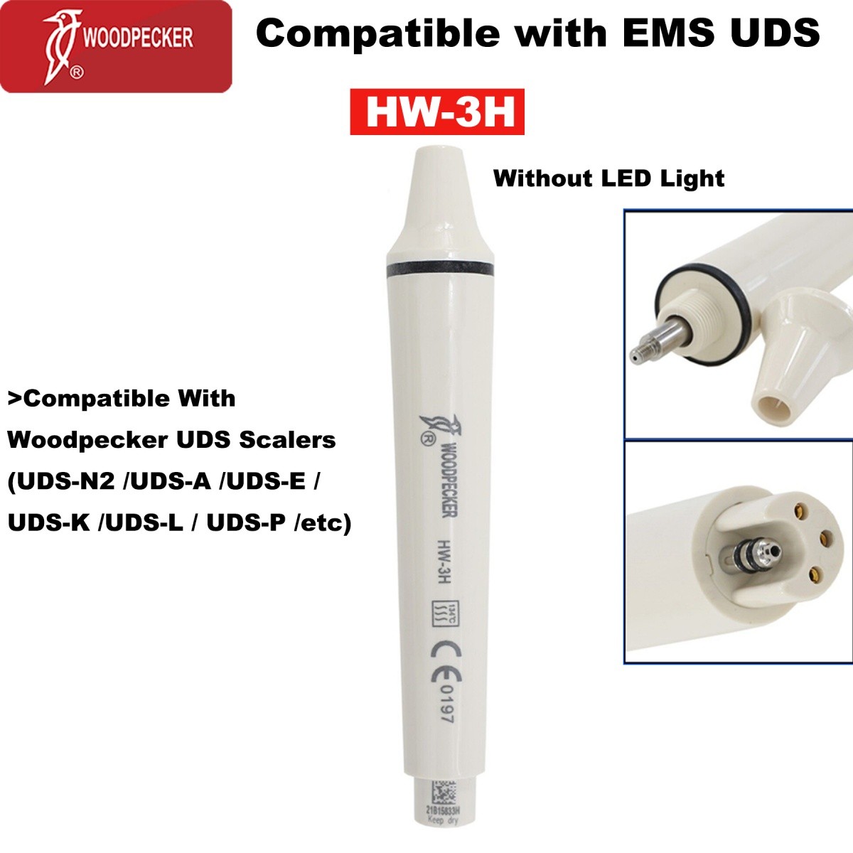 US Woodpecker Dental Scaler Handpiece HW-3H Ultrasonic Scaler Cable Tube Fit EMS