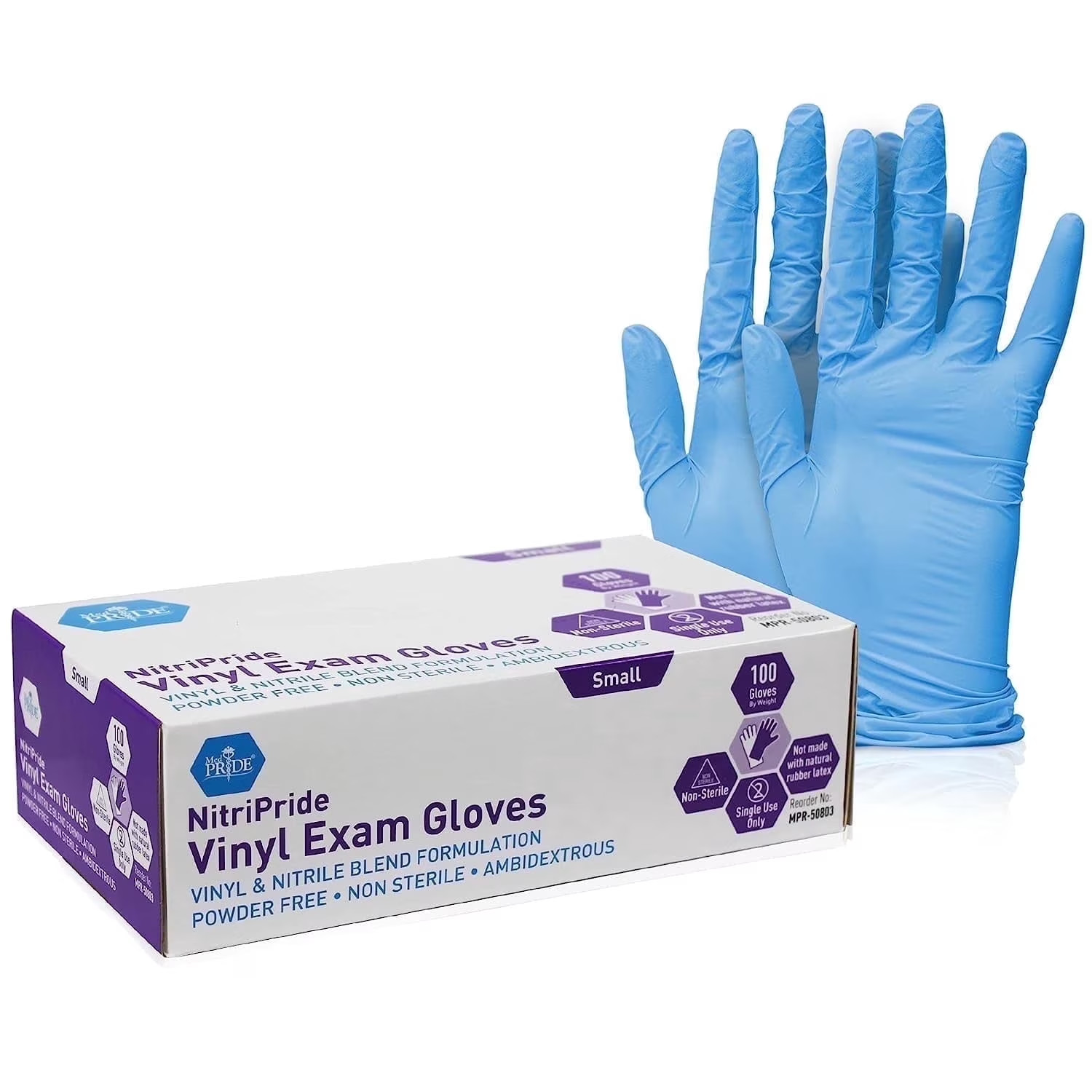 MED PRIDE Nitrile Vinyl Gloves, Powder-Free, Non Latex, All Sizes, 100 Pack