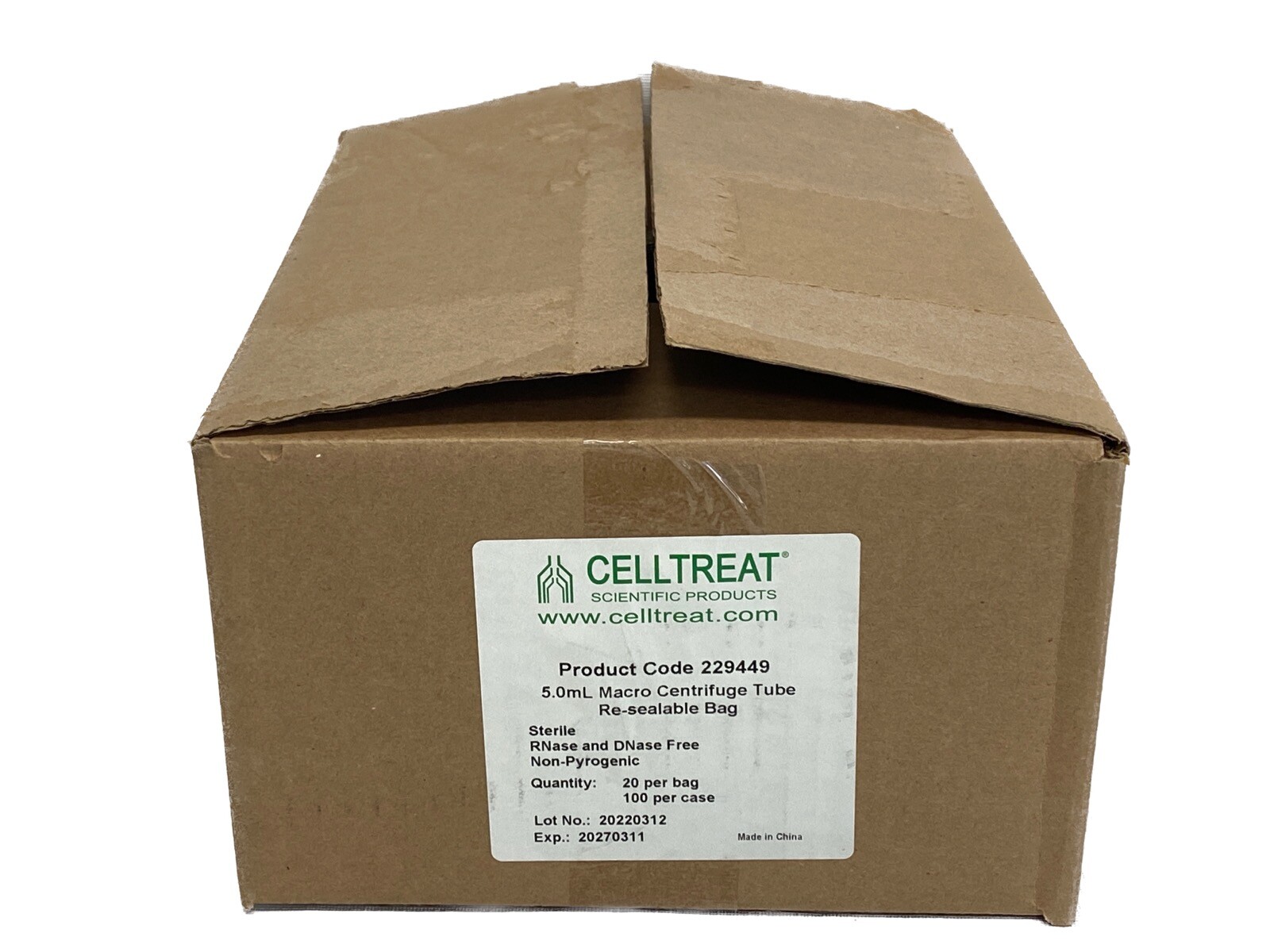 (100/Cs) CELLTREAT 5mL PP Graduated Macro Centrifuge Tubes Resealable Bag 229449
