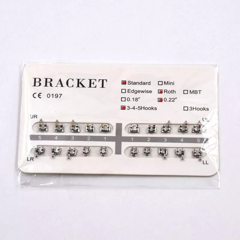 20 Pcs/Set Dental Ortho Metal Brackets Braces Standard/Mini Roth 022 345 Hooks