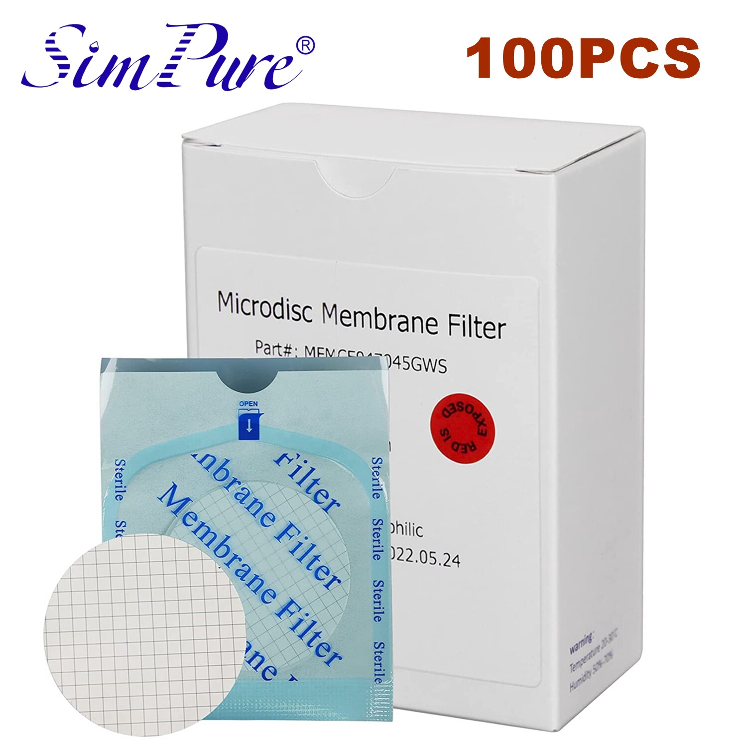 Simpure Mix Cellulose Ester Gridded Membrane Filters 47mm 0.45μm Sterile