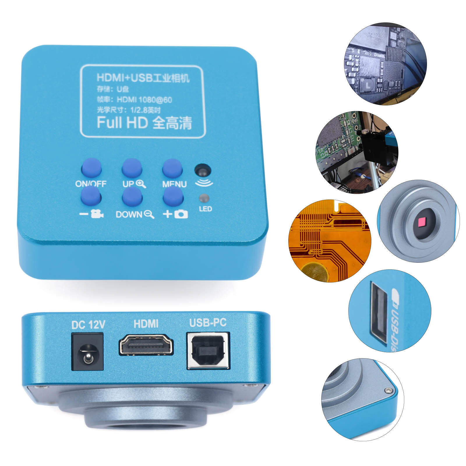 HD 1080p HDMI Industrial Digital Video Microscope Camera C Mount USB Blue NEW !