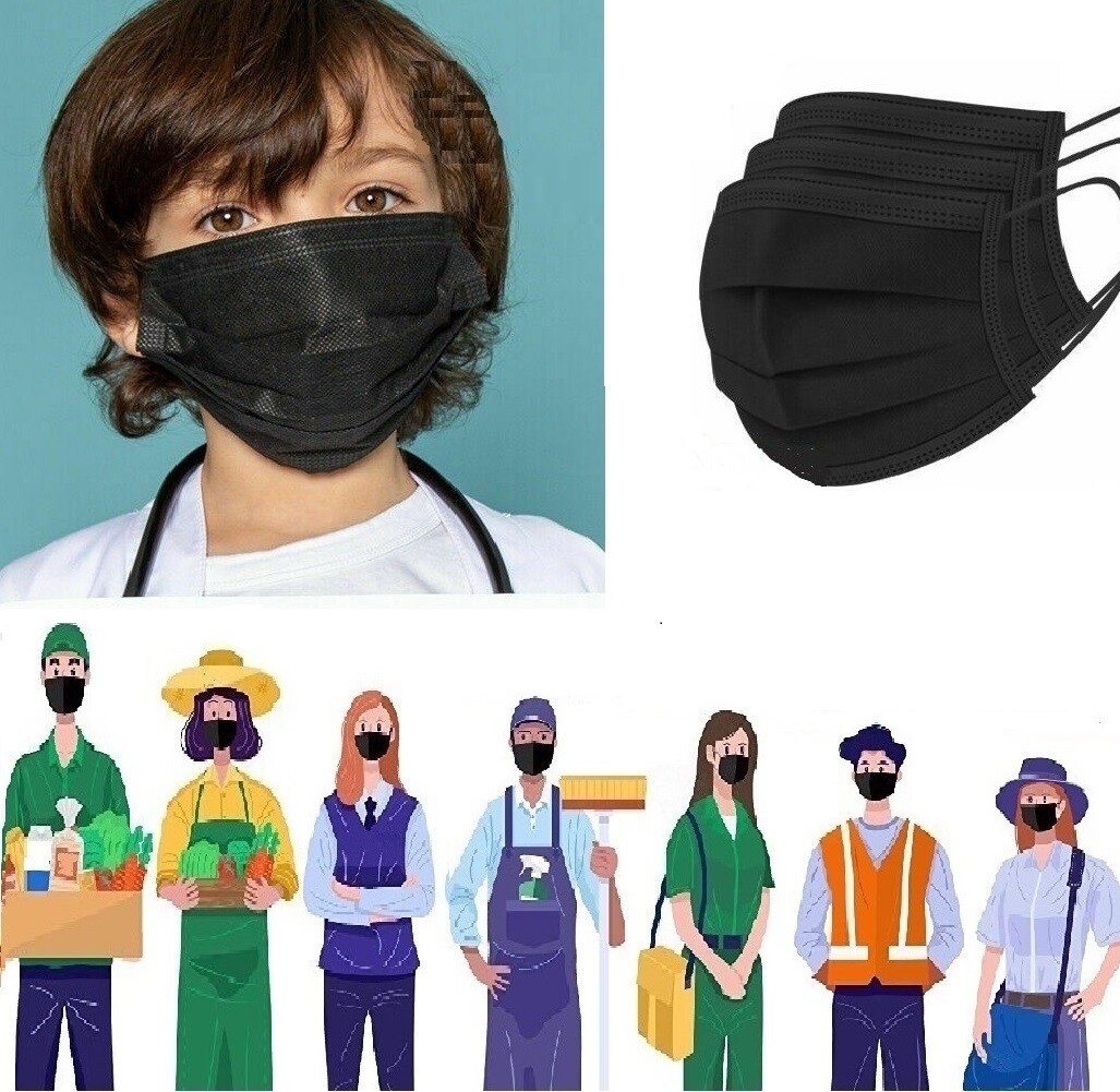 200 Black Kids Children Disposable Face Mask 3Layer C.E Approval FFP2 U.S Seller