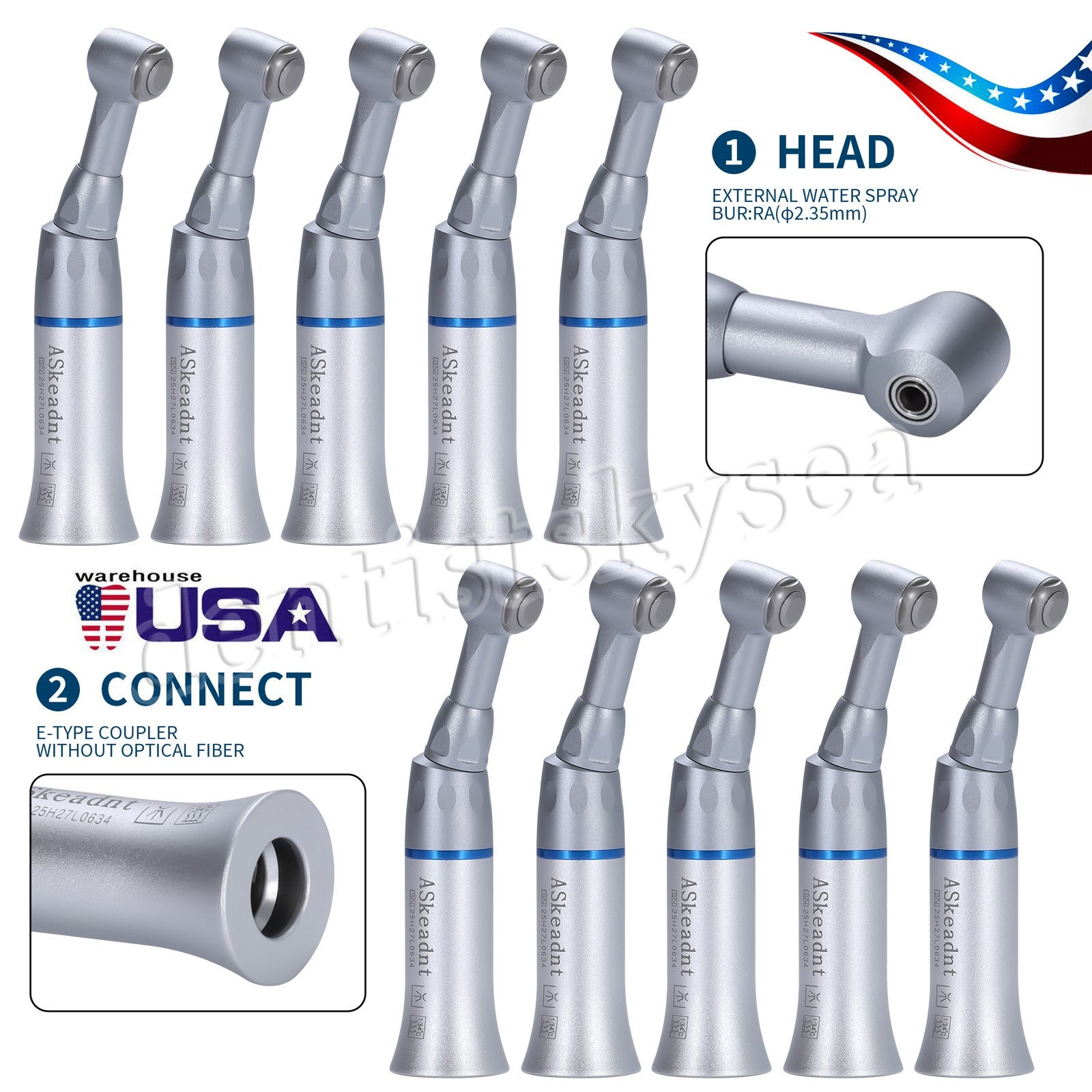 10X YAD Dental Low Speed Handpiece Push Contra Angle Fit NSK E-type USPS