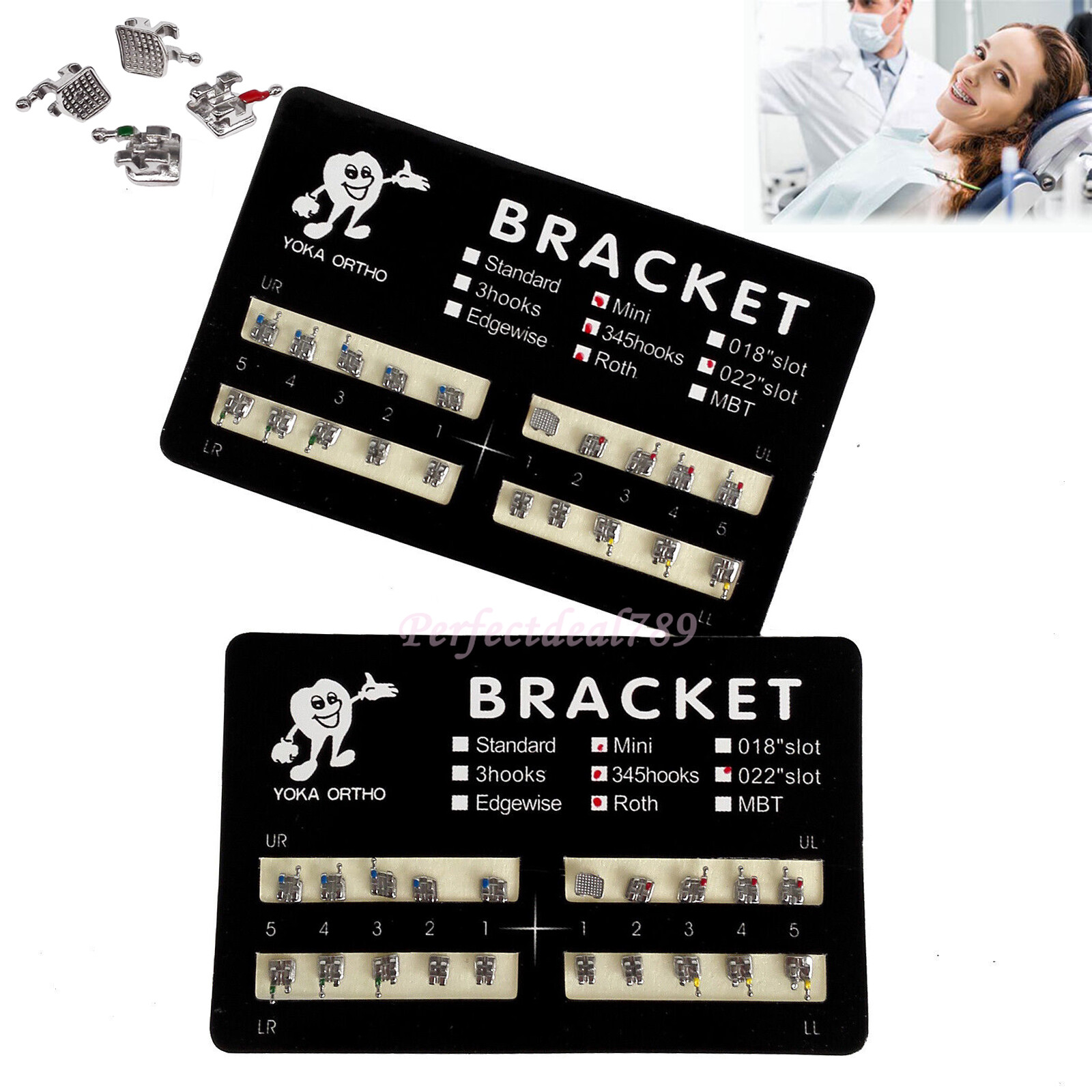 YOKA Dental Ortho Metal Brackets Braces Mini/Standard Roth/MBT 022/018 3/345 H