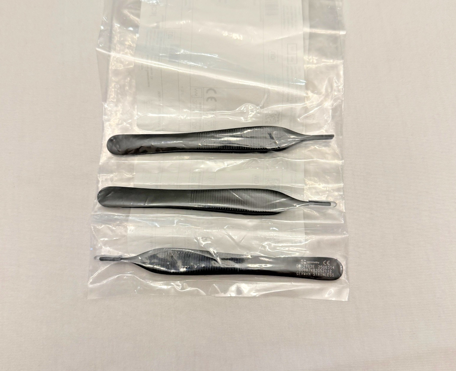 Symmetry Surgical 06-2112E Adson Tissue Forceps 1X2 Teeth, Ebonized Set of 3