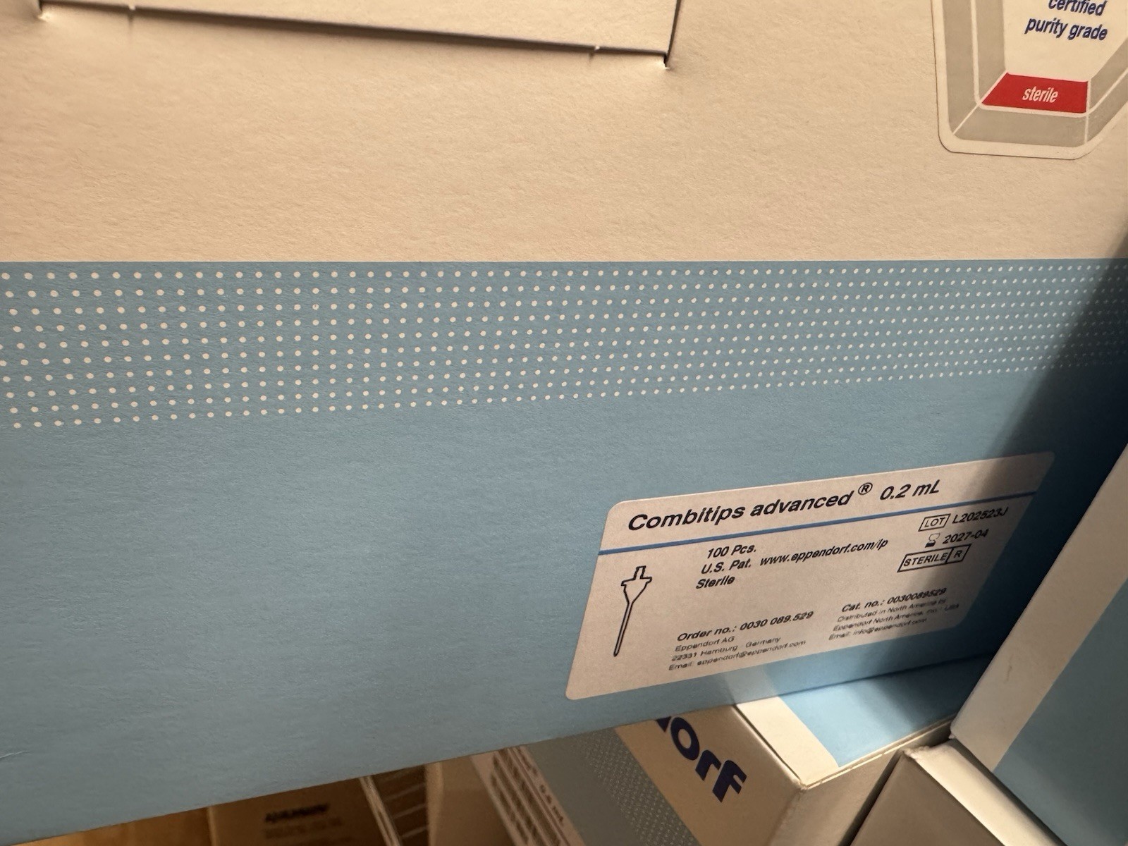 Eppendorf Advanced Combitips, 100pc/pk, volume 0.1ml, 0.2 ml, 0.5 ml, 2.5 ml