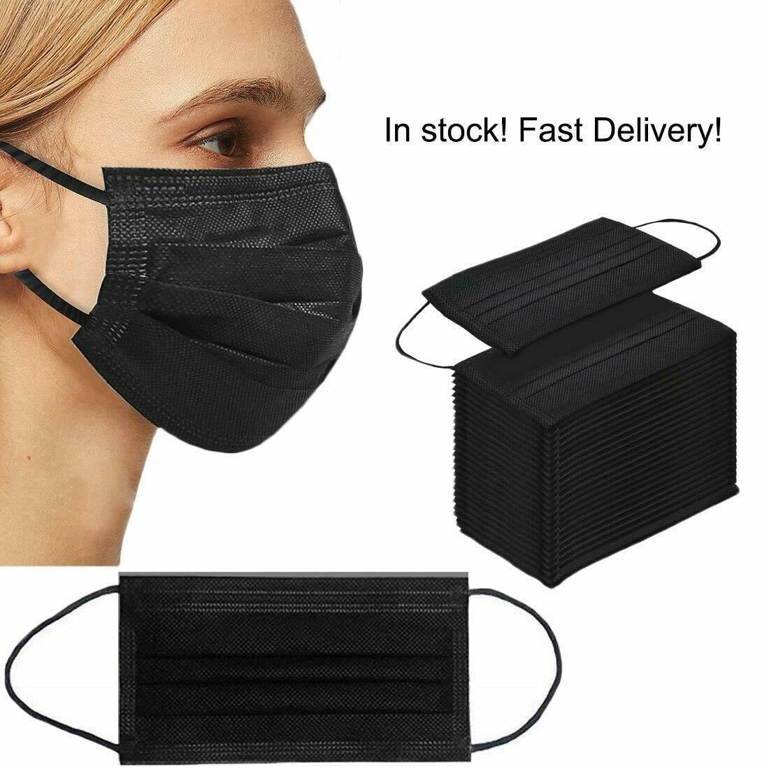 50/100.. Black Disposable Medical Face Mask 3-Layer C.E Approval FFP2 U.S Seller