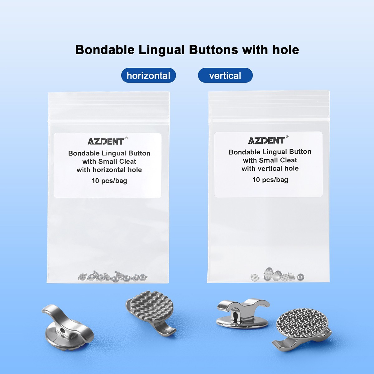 Dental Orthodontic Bondable Lingual Buttons hole Vertical Horizontal channel