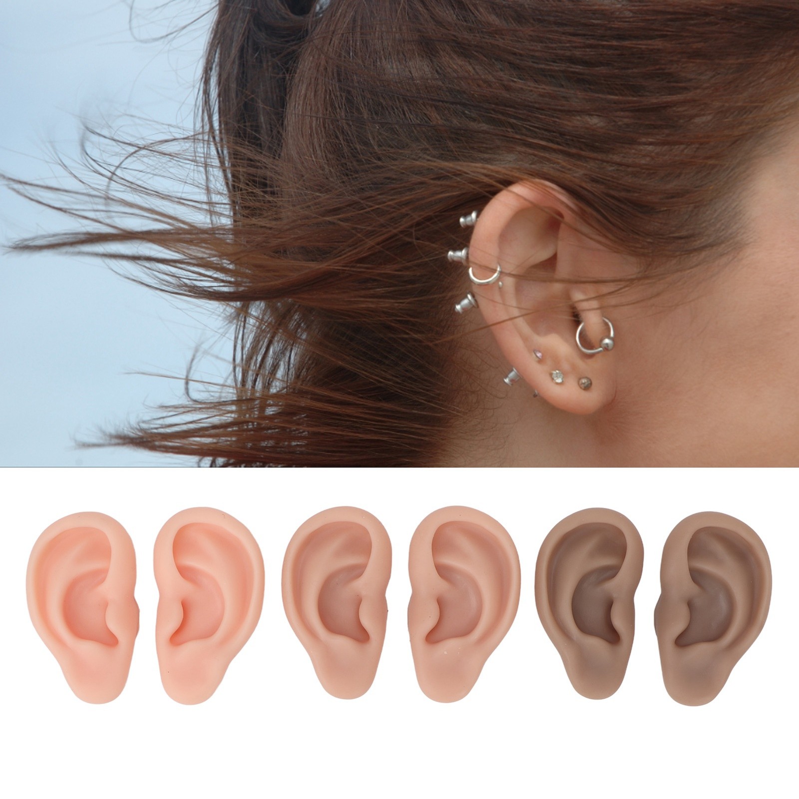 3 Pairs Silicone Ear Model Soft Flexible Ears 3 Colors Artificial Reusable For