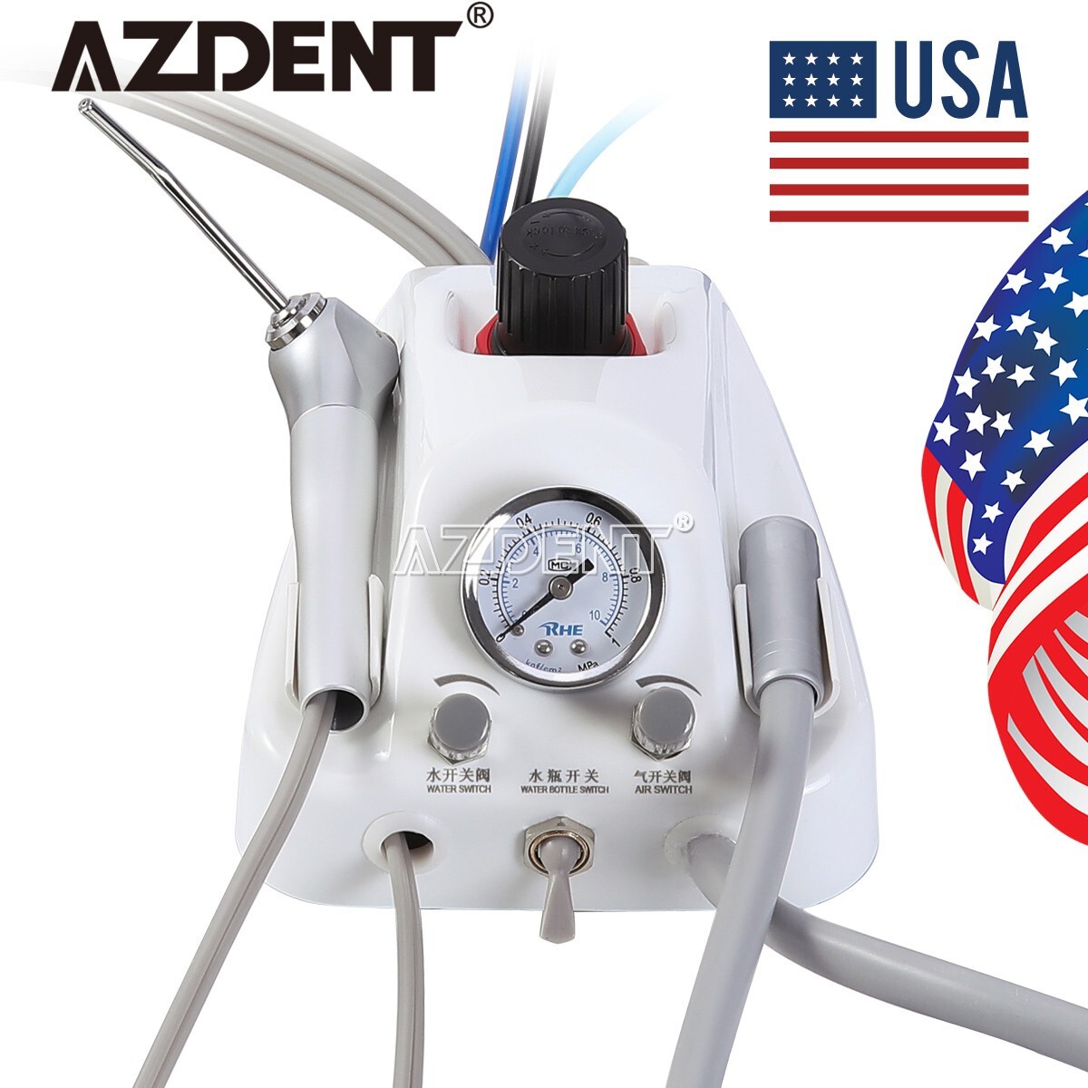 Portable Dental Turbine Unit 4 Holes 3 Way Syringe Work with Air Compressor UPS