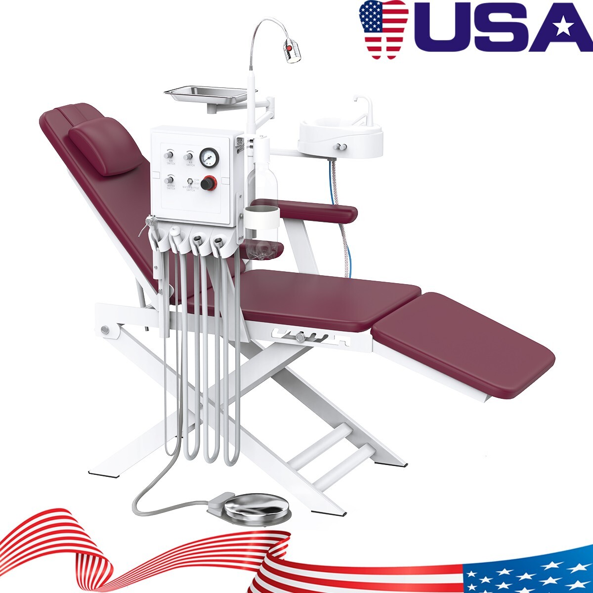 Silla portátil Dental+cubo de saliva+ turbine LED Light unidad dental portatil