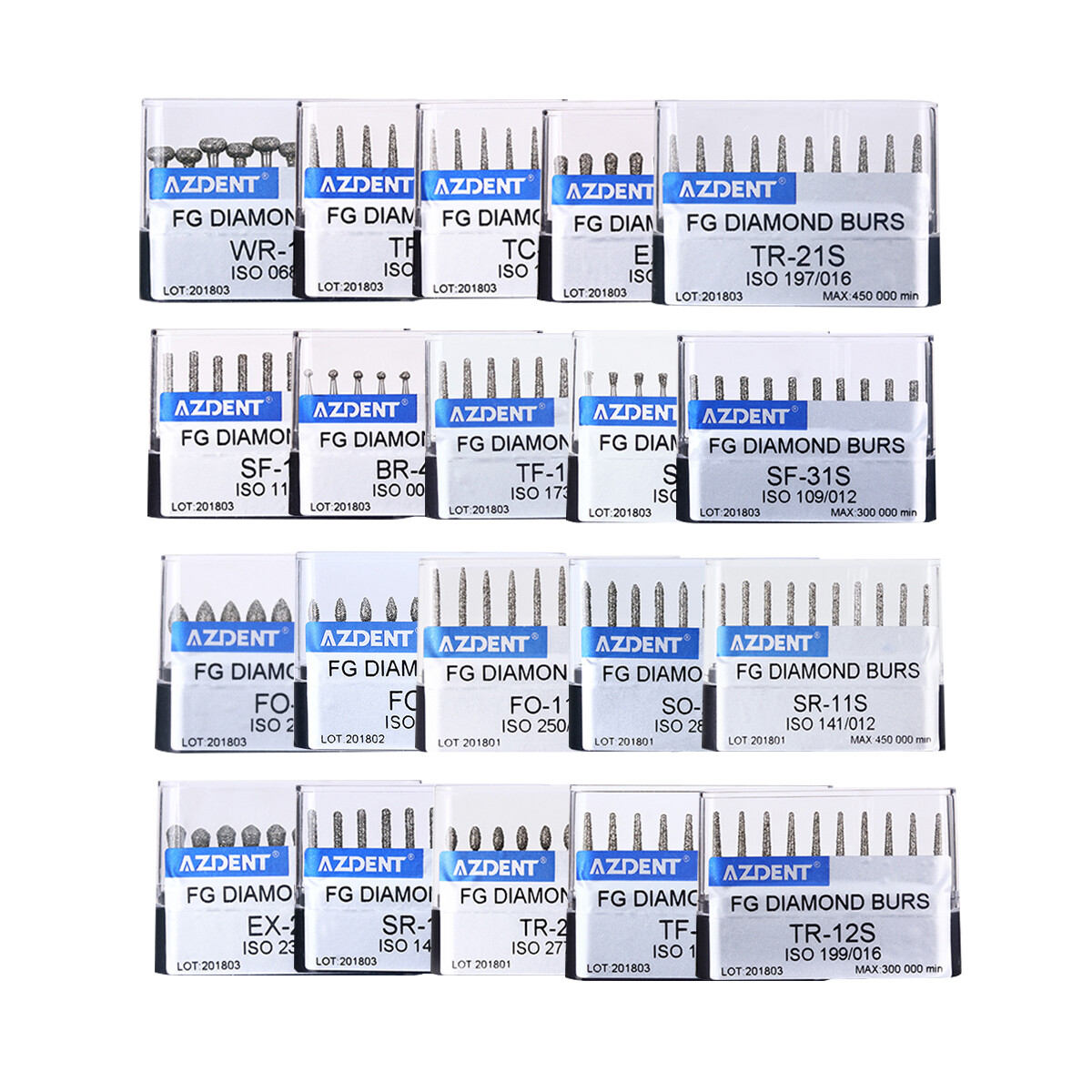 1-100X AZDENT Dental Diamond Burs Set FG Drills Burs for High Speed Handpiece