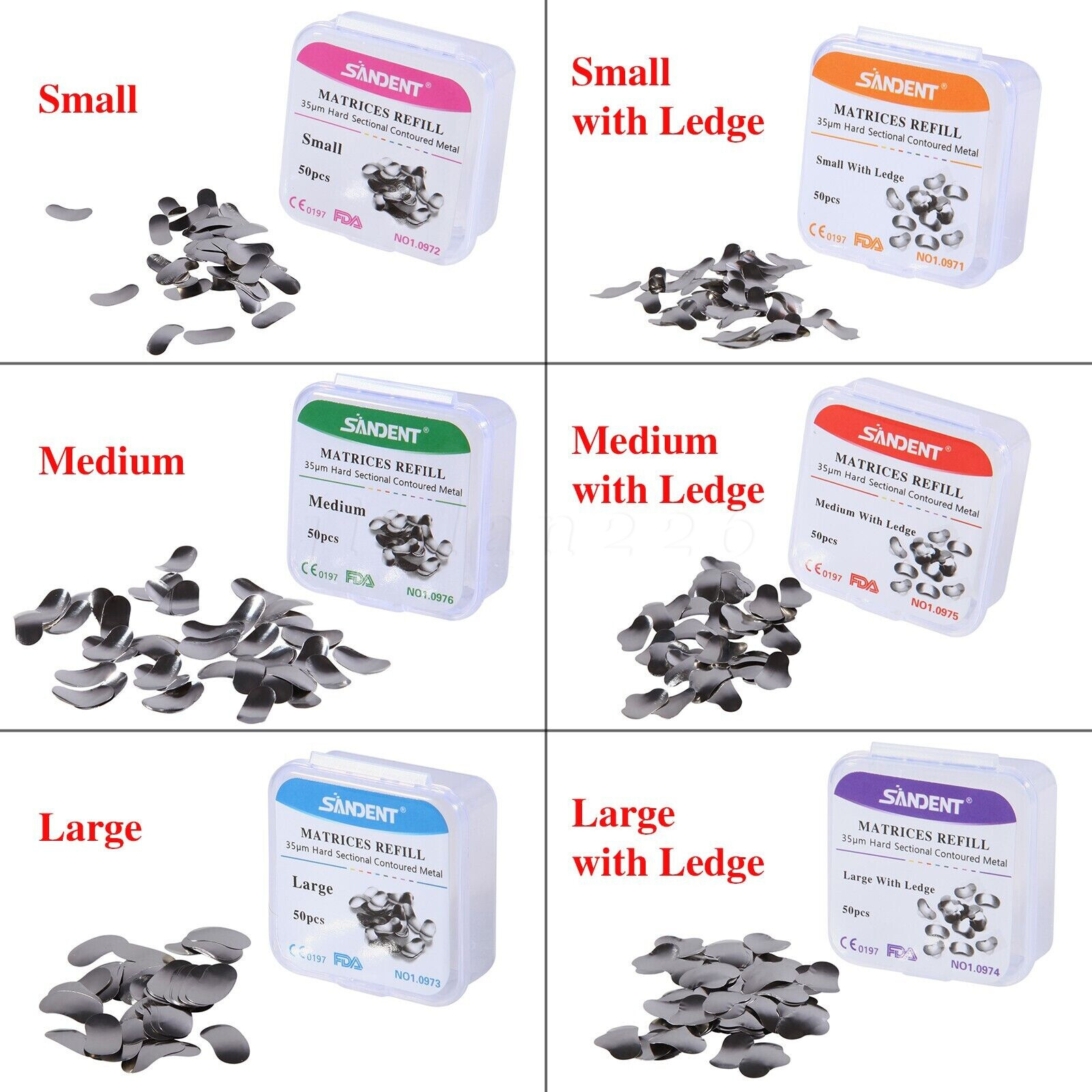 50 Pcs Dental Metal Matrices Matrix Band Sectional Contoured Refill S/M/L 35μm
