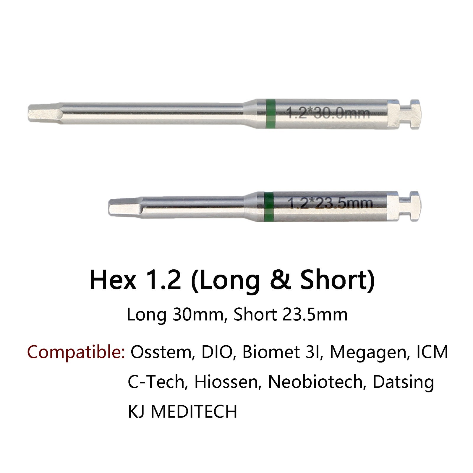 2pcs Dental 3i Impant Hex 1.2 Screwdrivers Latch Drivers Hiossen Long & Short