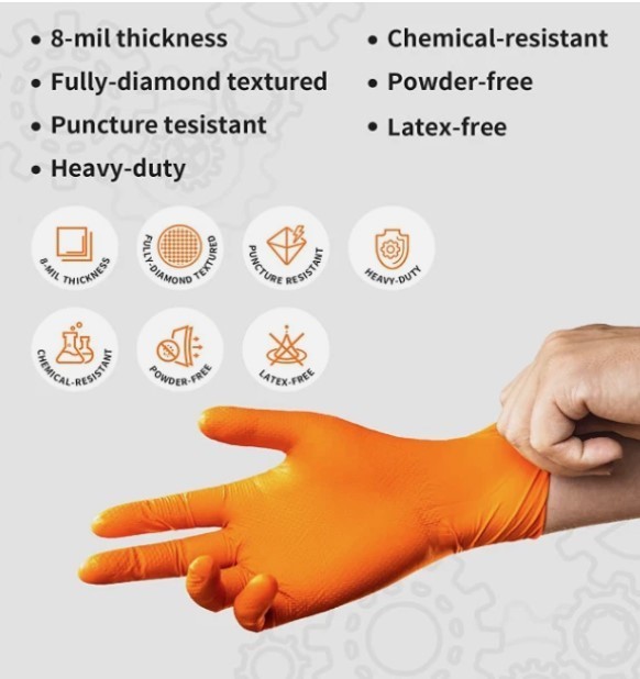 5/100’s (500) XX-LARGE 8 Mil Diamond Textured Orange Nitrile Sure-Tac Gloves