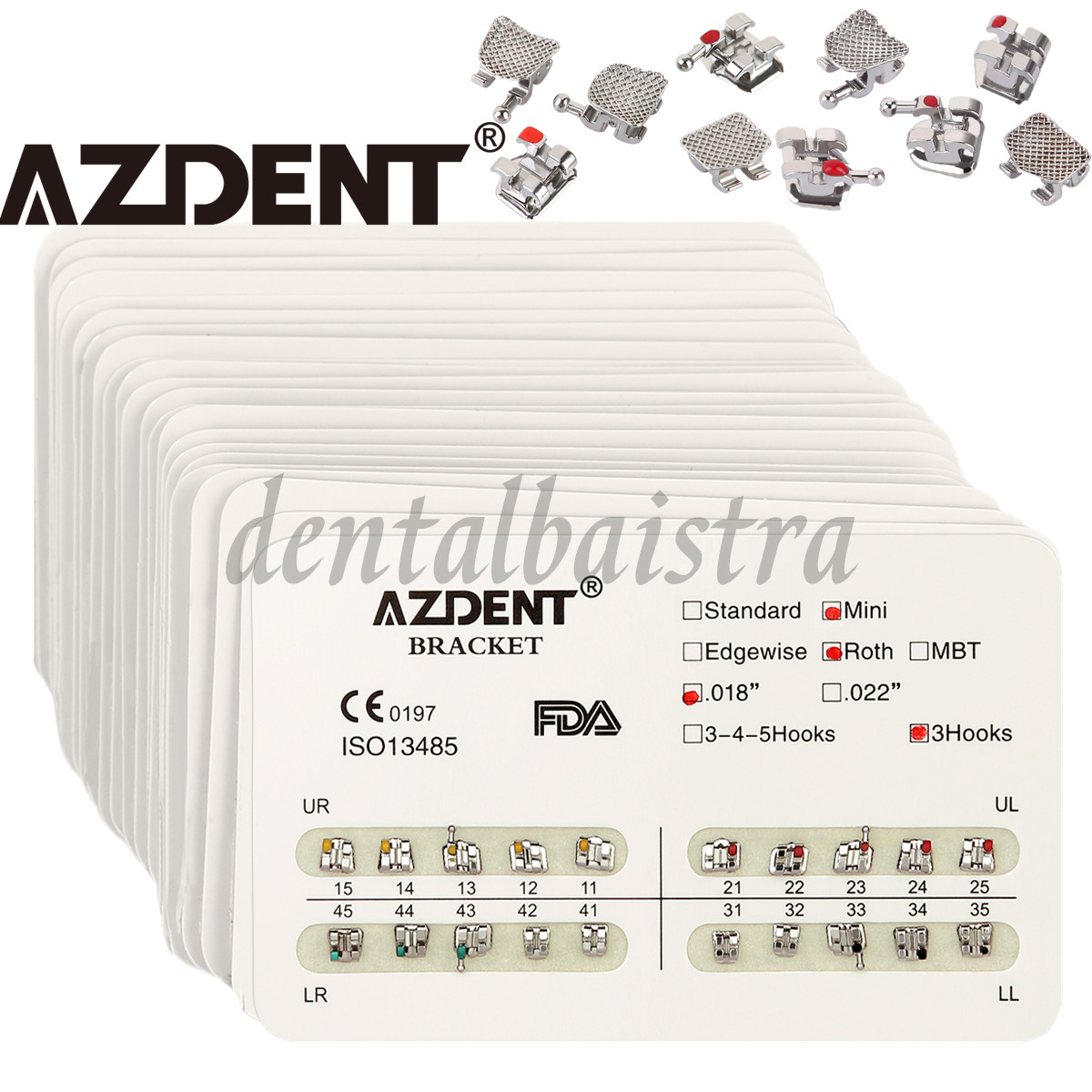 10X AZDENT Dental Orthodontic Bracket Mini/Standard MBT/Roth 022/018 Hooks 3 4 5
