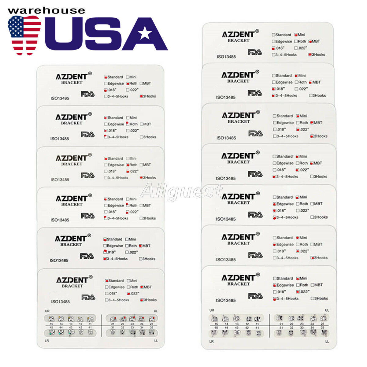 USA 20X Dental Orthodontic Brackets Mini/Standard MBT/Roth 018/022 Hooks 3/345
